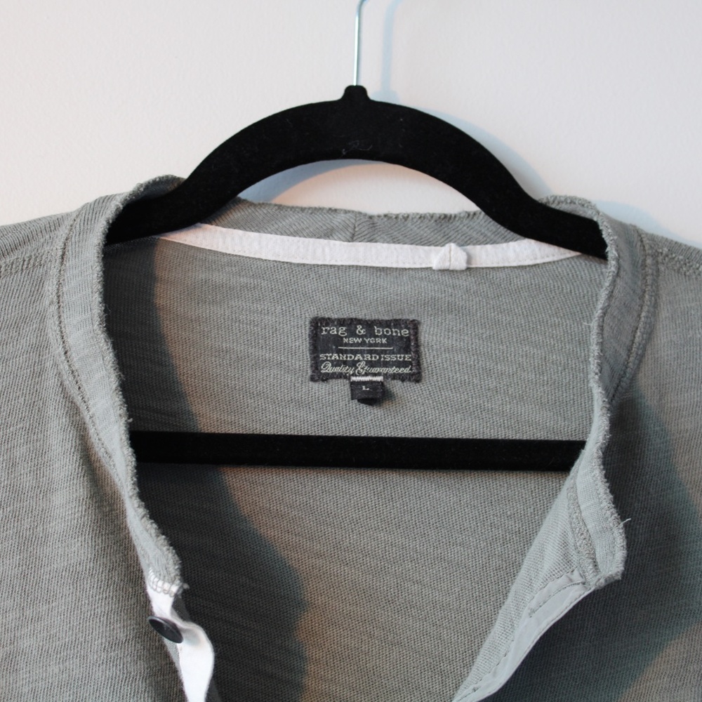rag & bone Mens Large Gray Sage Long Sleeve Henley - Picture 4 of 8